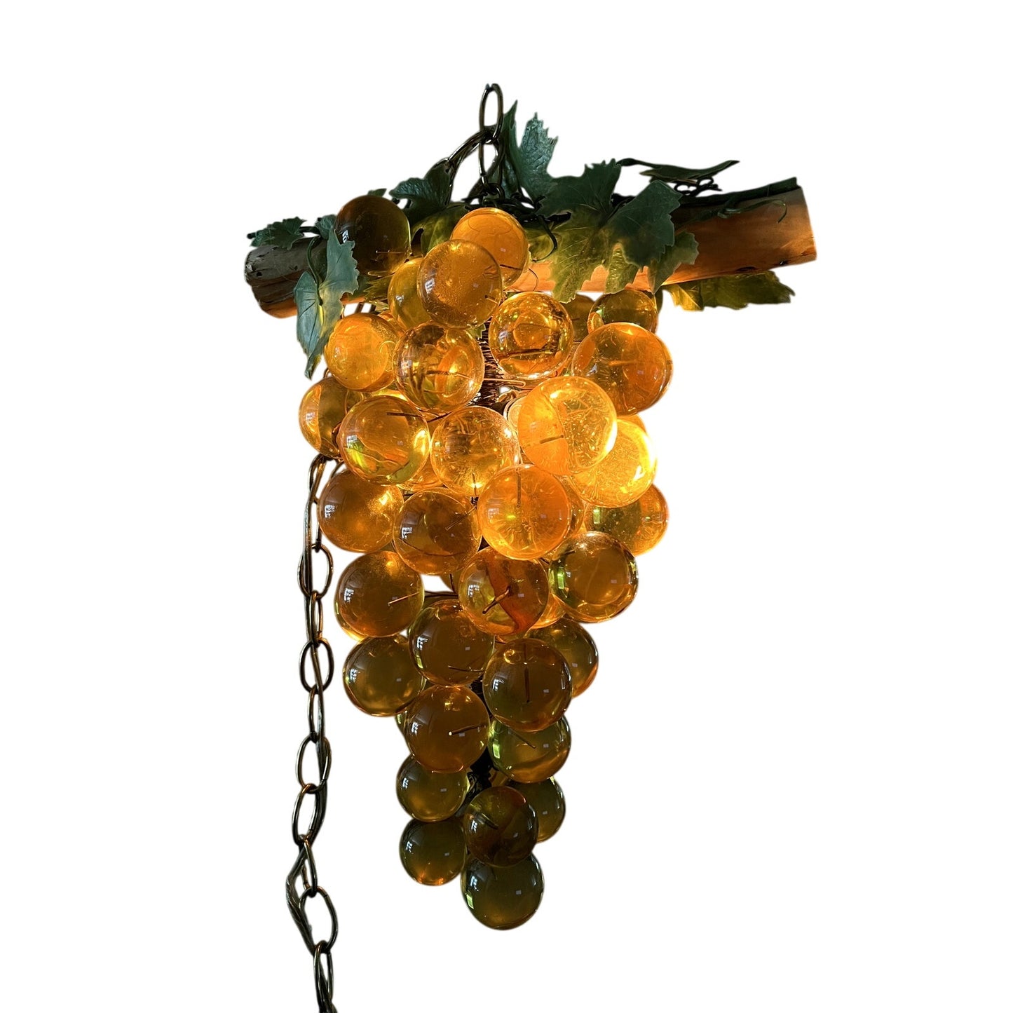 Vtg Hanging MCM Lucite Gold Yellow Champagne Grape Cluster Swag Lamp Chandelier