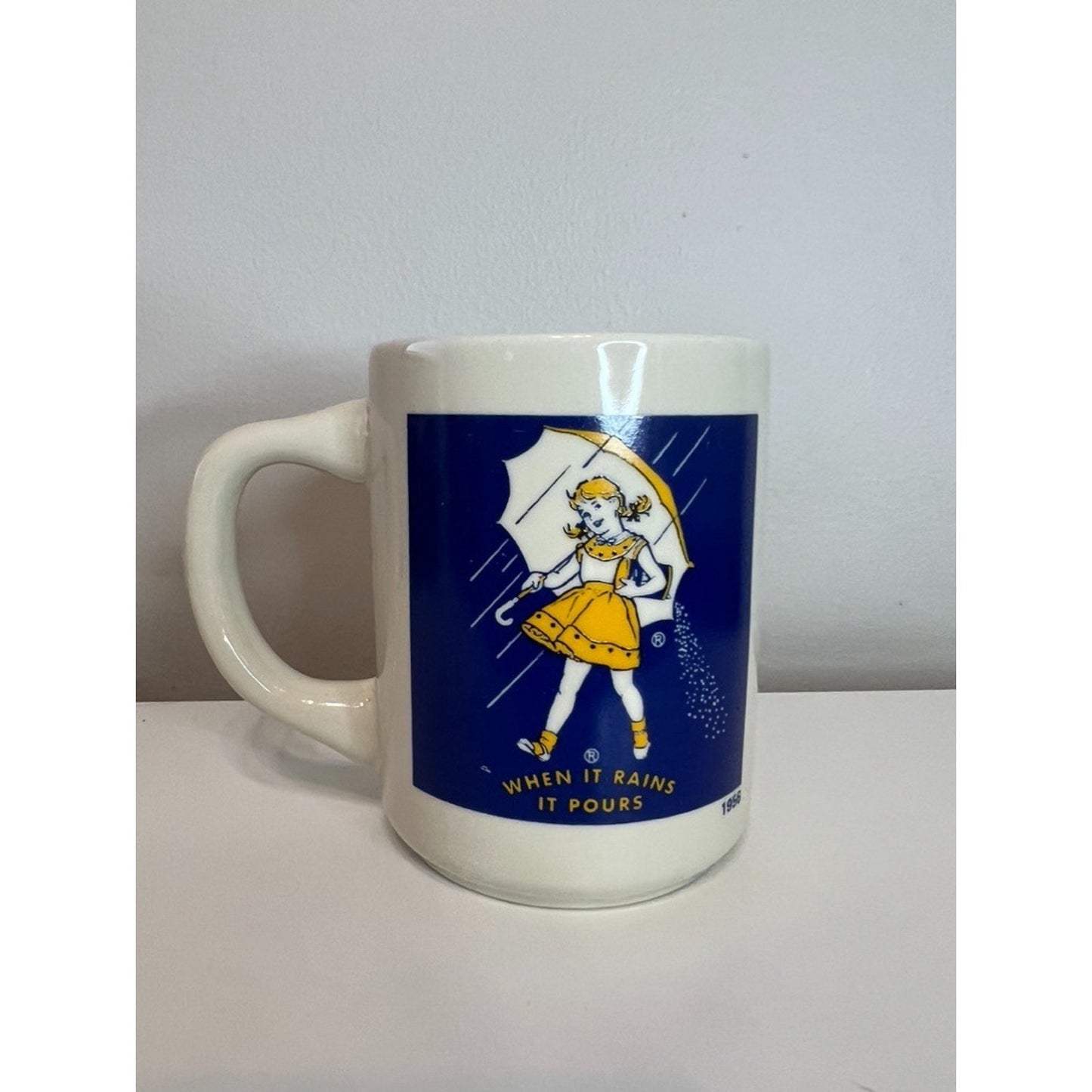 Vintage Morton Salt Girl 1956 Logo Coffee Mug When It Rains It Pours