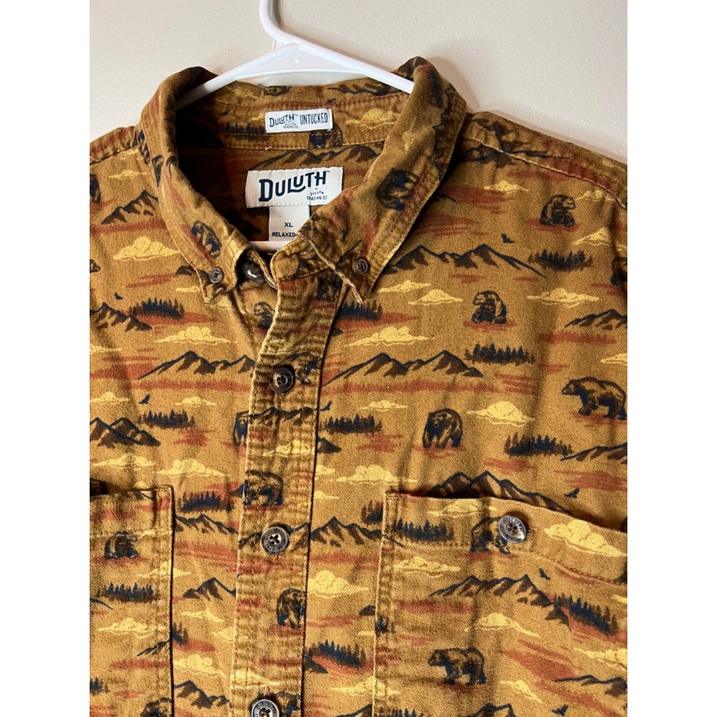 Duluth Trading Co. Untucked Flannel Button Shirt Brown Long Sleeve Men XL