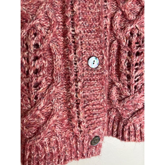 Sundance Oversized Pink Marled Cable Knit Button Front Cardigan Cottagecore M