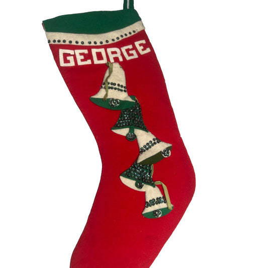 Vintage Bucilla Wool Felt Christmas Stocking GEORGE