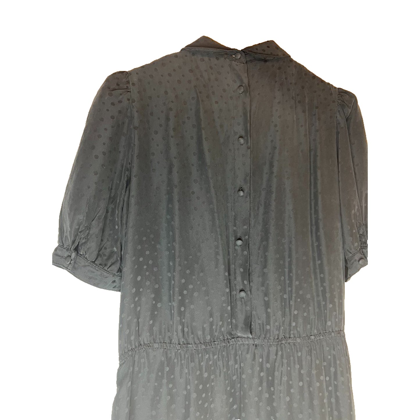 Vintage Size 10 Saks Fifth Avenue Black 100% Silk Polka Dot Dress Button Back