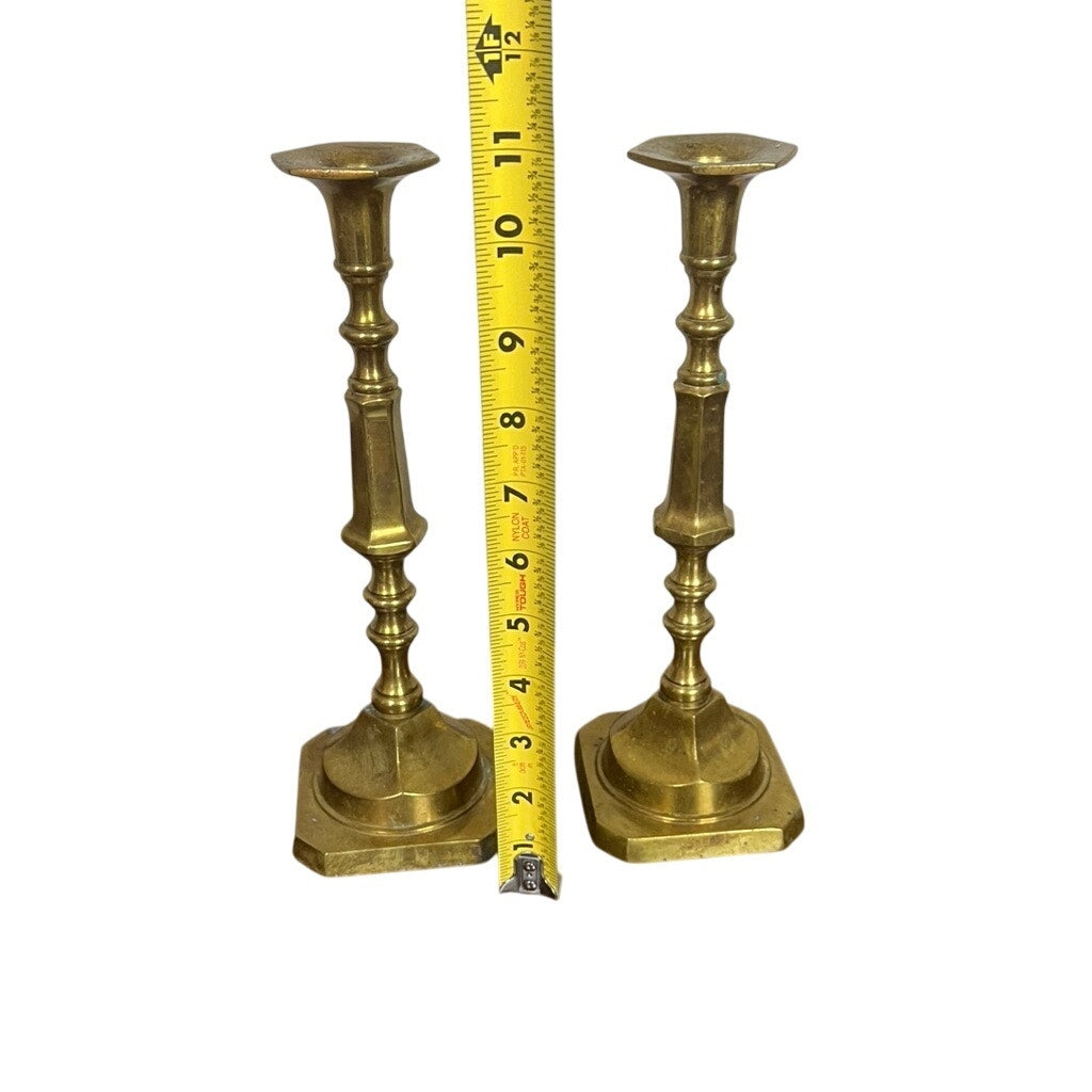 Vintage pair of 19th century French gilt bronze baluster candlesticks 10.5"