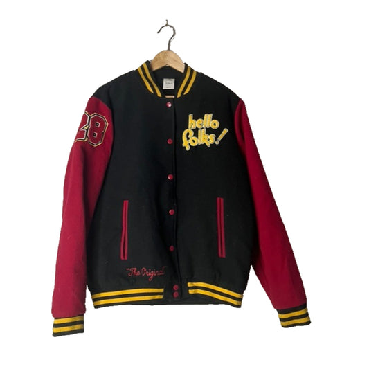 Disney Hello Folks M Medium Mickey Mouse Pluto Letterman Bomber Varsity Jacket