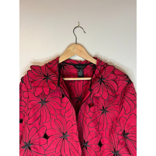Vintage Karen Arnold Size 2X Cutwork Embroidered Red Jacket