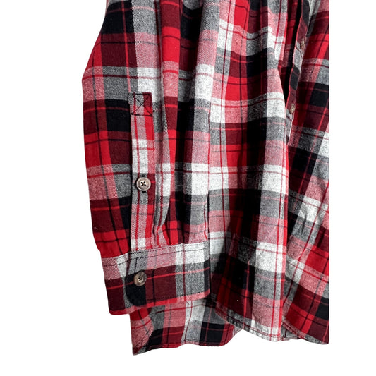 Duluth Trading Shirt Mens XXL Tall Red Black Gray Plaid Button Up Casual Workwear