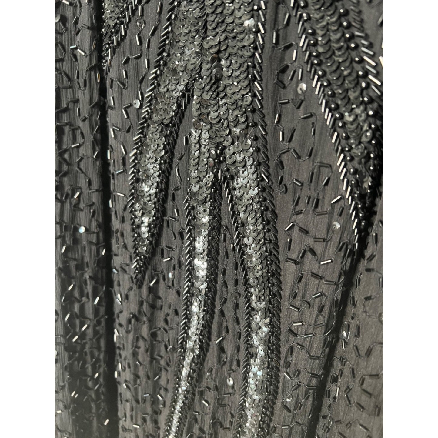 Vtg TAN-CHHO Black 2X Silk Beaded Sequin Long Dress Gown Christmas Cruise Formal