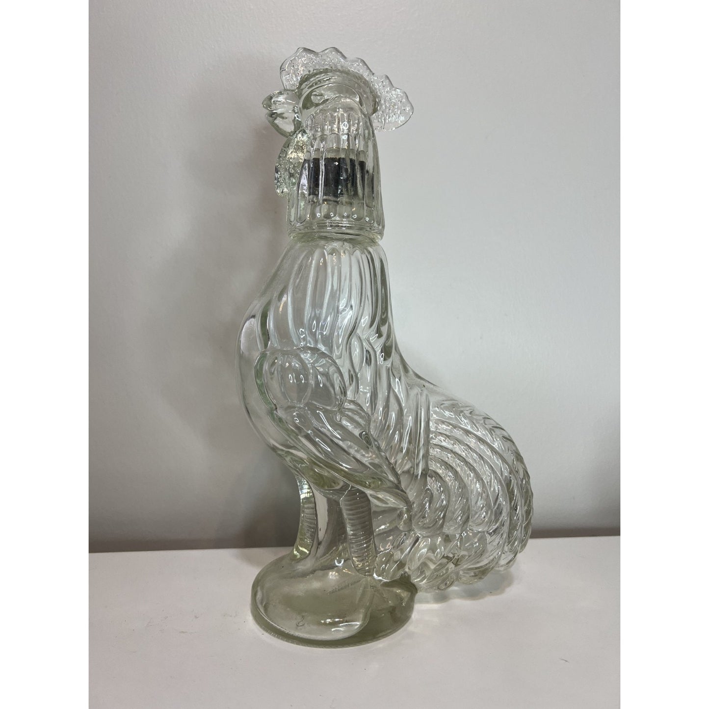 Vintage Clear Glass Rooster Chicken Cock Decanter 8.75in Bottle