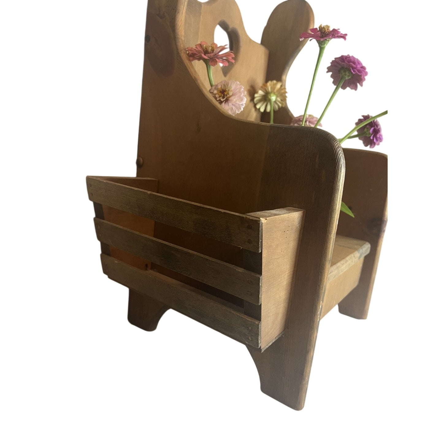 Vintage Wood Heart Cutout Potty Training Chair Removable Bowl Plant Stand