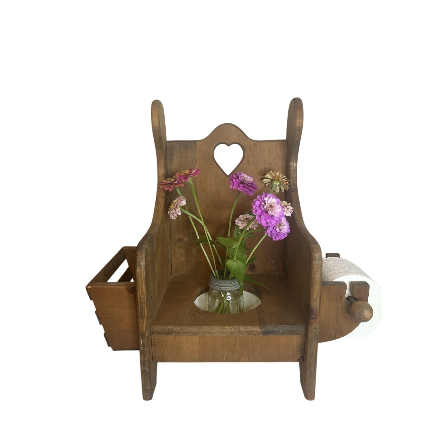 Vintage Wood Heart Cutout Potty Training Chair Removable Bowl Plant Stand
