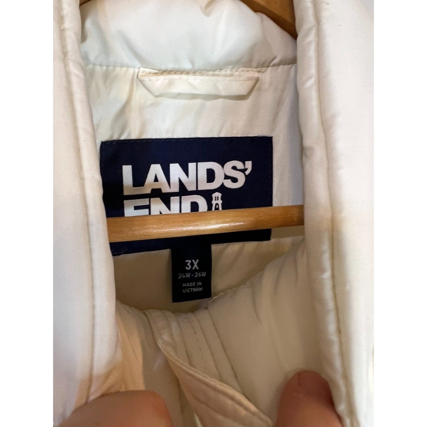 Lands End 3X Vest Puffer Down Fill Zip Up Cream Gorpcore Hiking Outdoors Camping