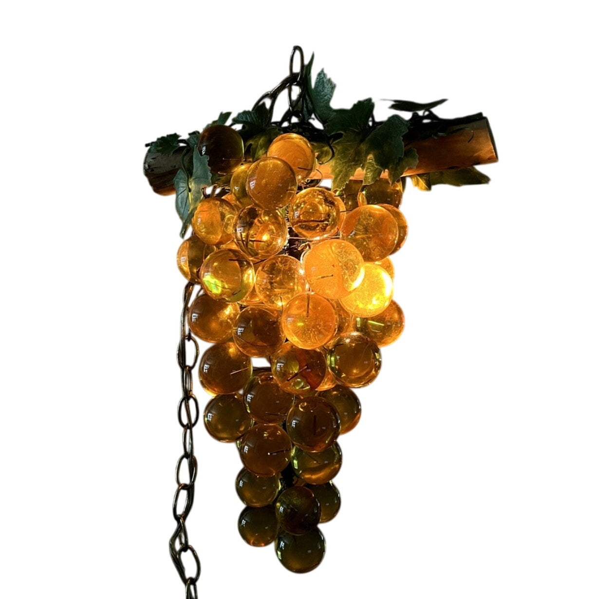 Vtg Hanging MCM Lucite Gold Yellow Champagne Grape Cluster Swag Lamp Chandelier