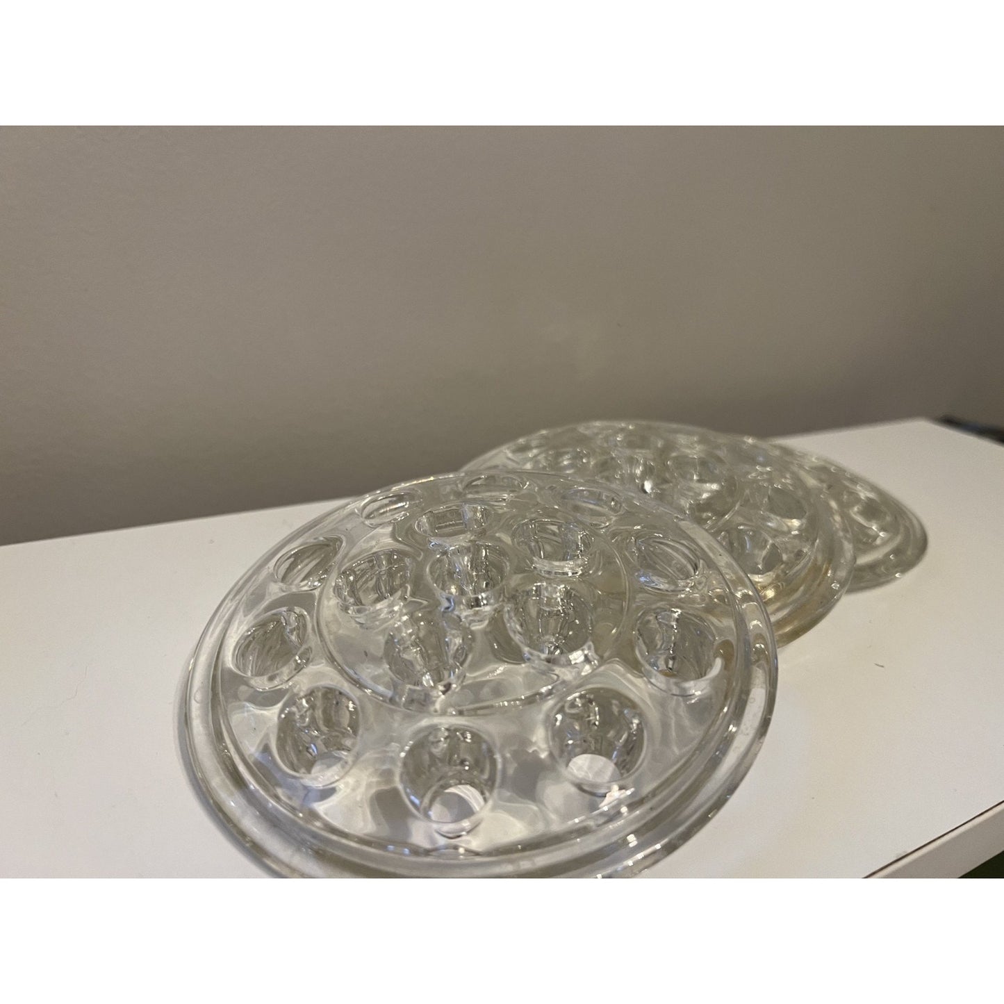 Lot 3 Vintage Clear Glass Flower Frogs 5” 16 Hole Floral Arranging Vase Inserts