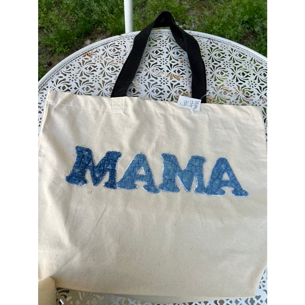 NWT Mama Organic Cotton Vintage Indigo Quilt Applique Tote Bag