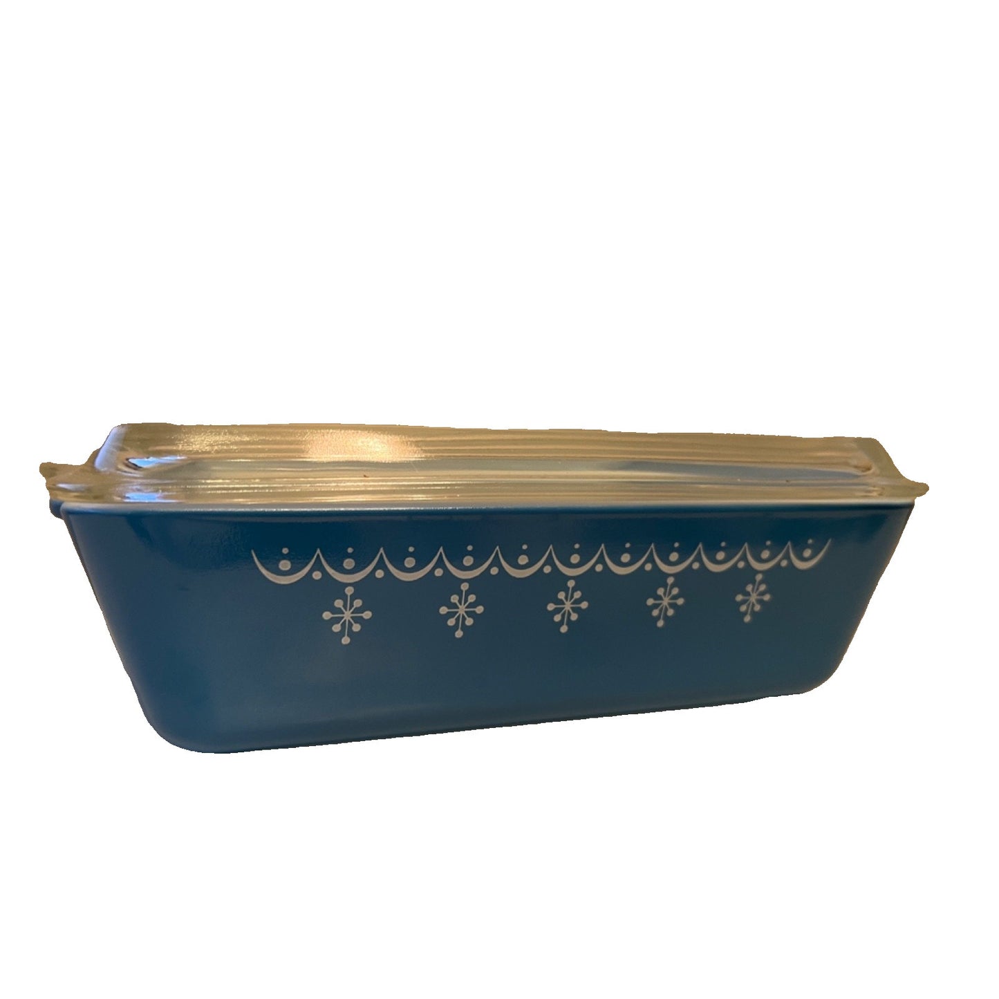 Vintage PYREX Blue Snowflake Garland 503 Refrigerator Dish 1 1/2 Qt Glass Lid