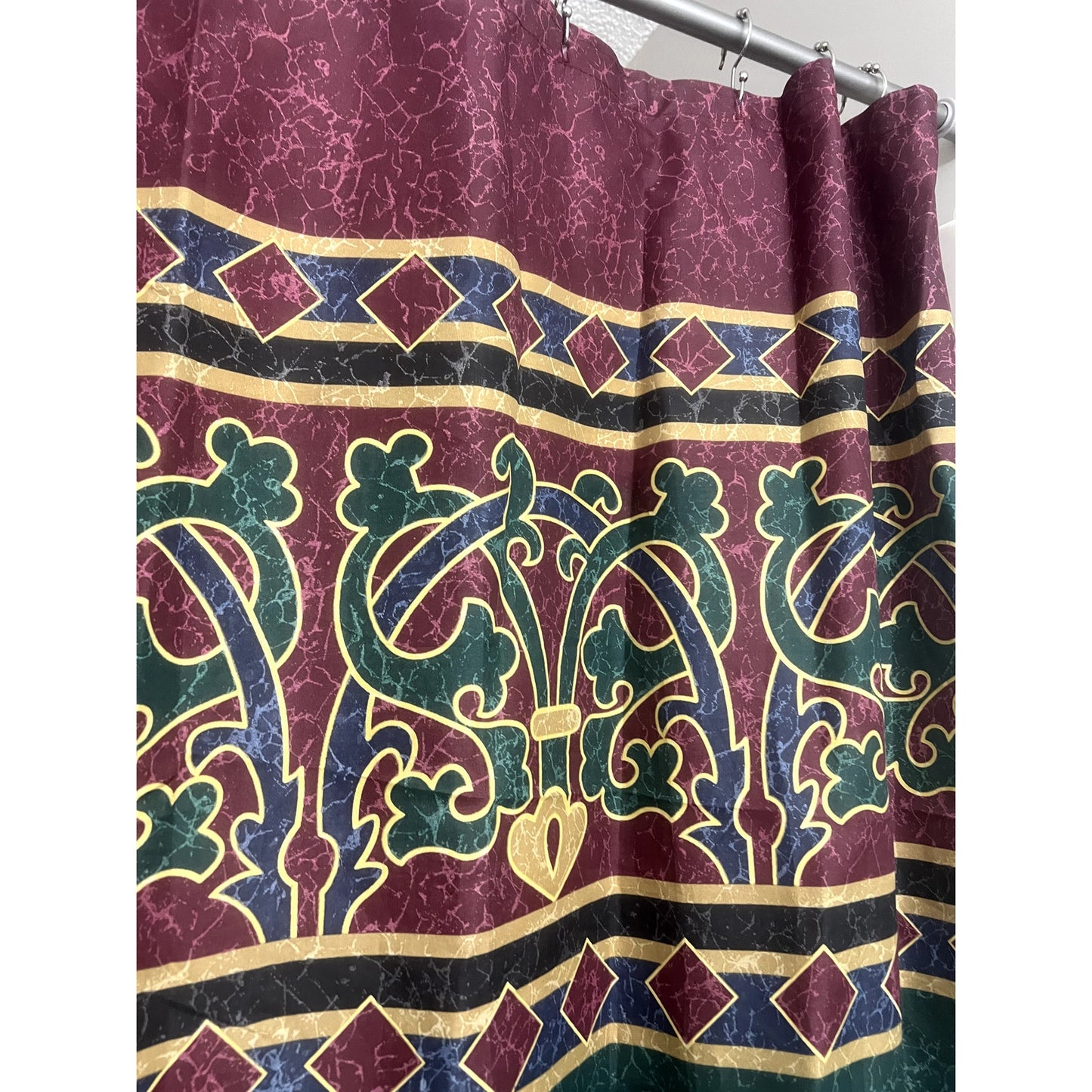 Vintage Amalfi 90S Shower Curtain Y2K Springs Home Green Maroon Gold Art Deco