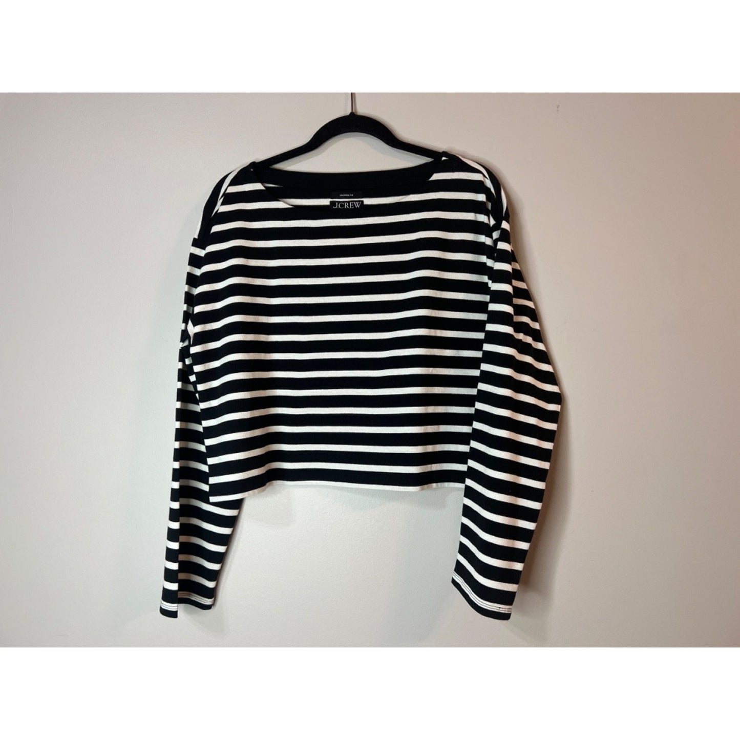 NWT J Crew Cropped blue white boat neck Cotton Long Sleeved Shirt