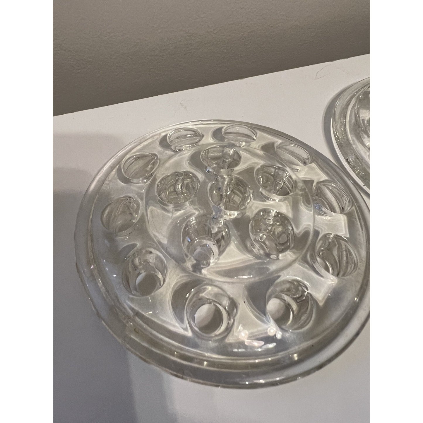 Lot 3 Vintage Clear Glass Flower Frogs 5” 16 Hole Floral Arranging Vase Inserts