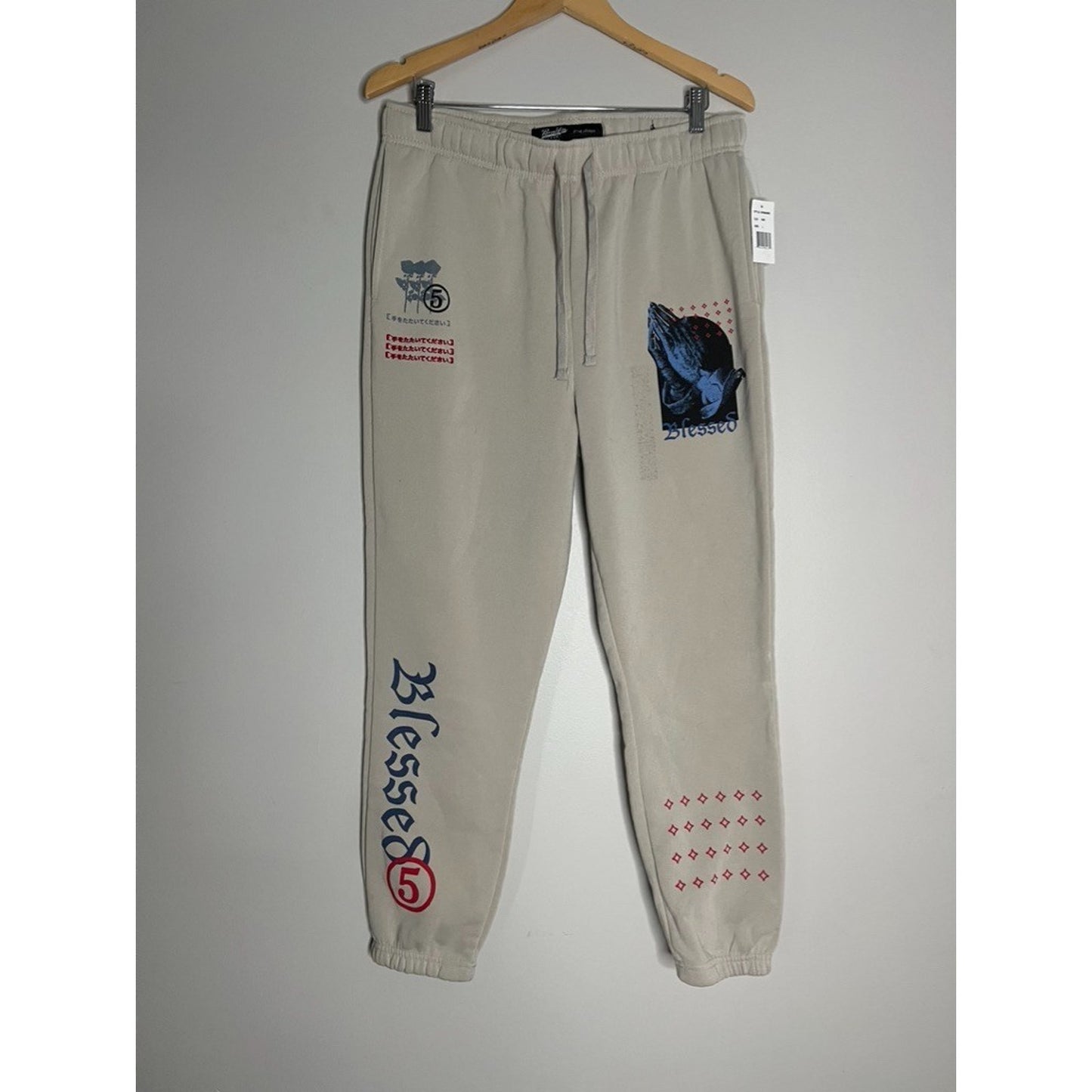 Brooklyn Cloth The Jogger BLESSED Sweatpants L Graphic Streetwear Fleece Tapered