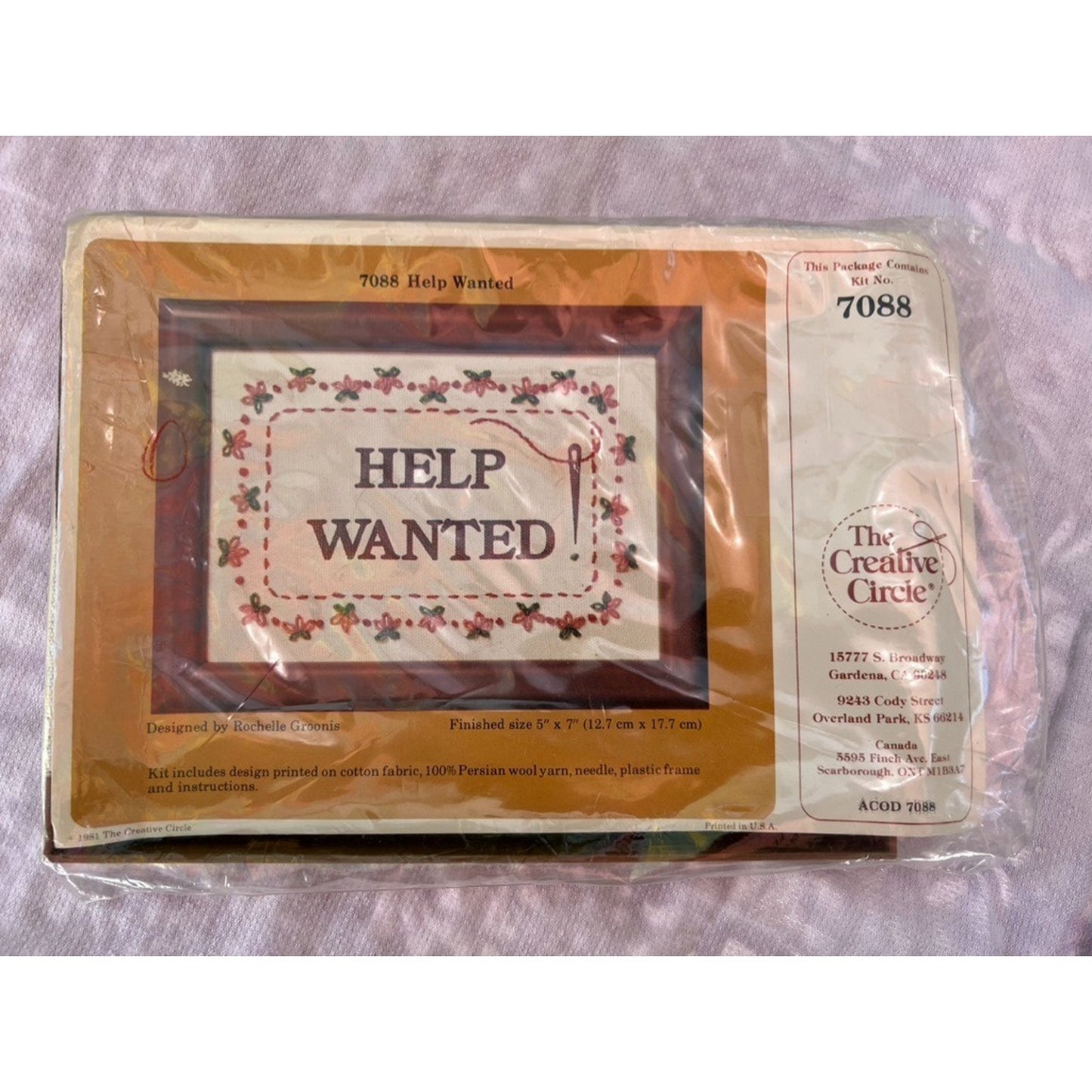 Vintage Creative Circle Cross Stitch Kit #7088 Help Wanted Rochelle Groonis 5x7"