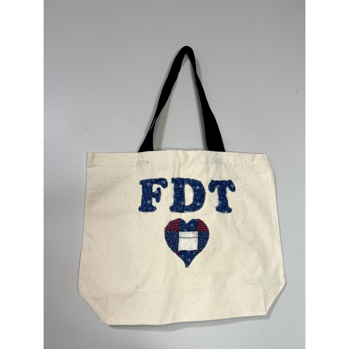 FDT Organic Cotton Vintage Indigo Quilt Applique Tote Bag