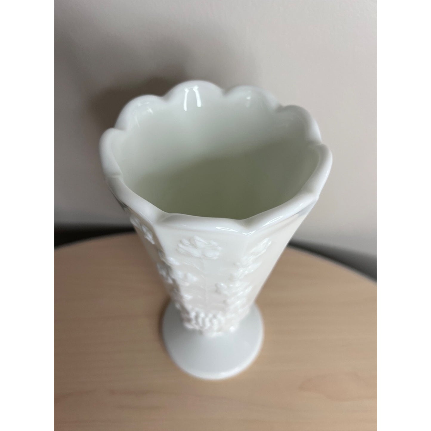 Vintage Westmoreland White Milk Glass Vase Flared Paneled Grape 9" Tall