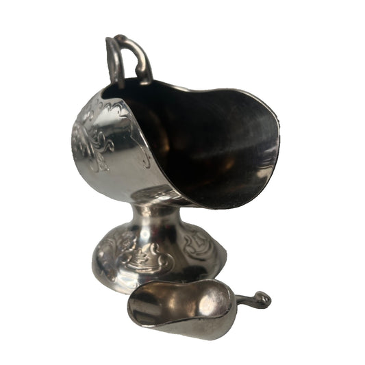 Vintage Victorian Style Silver Plate Sugar Salt Scuttle with Scoop For Serving