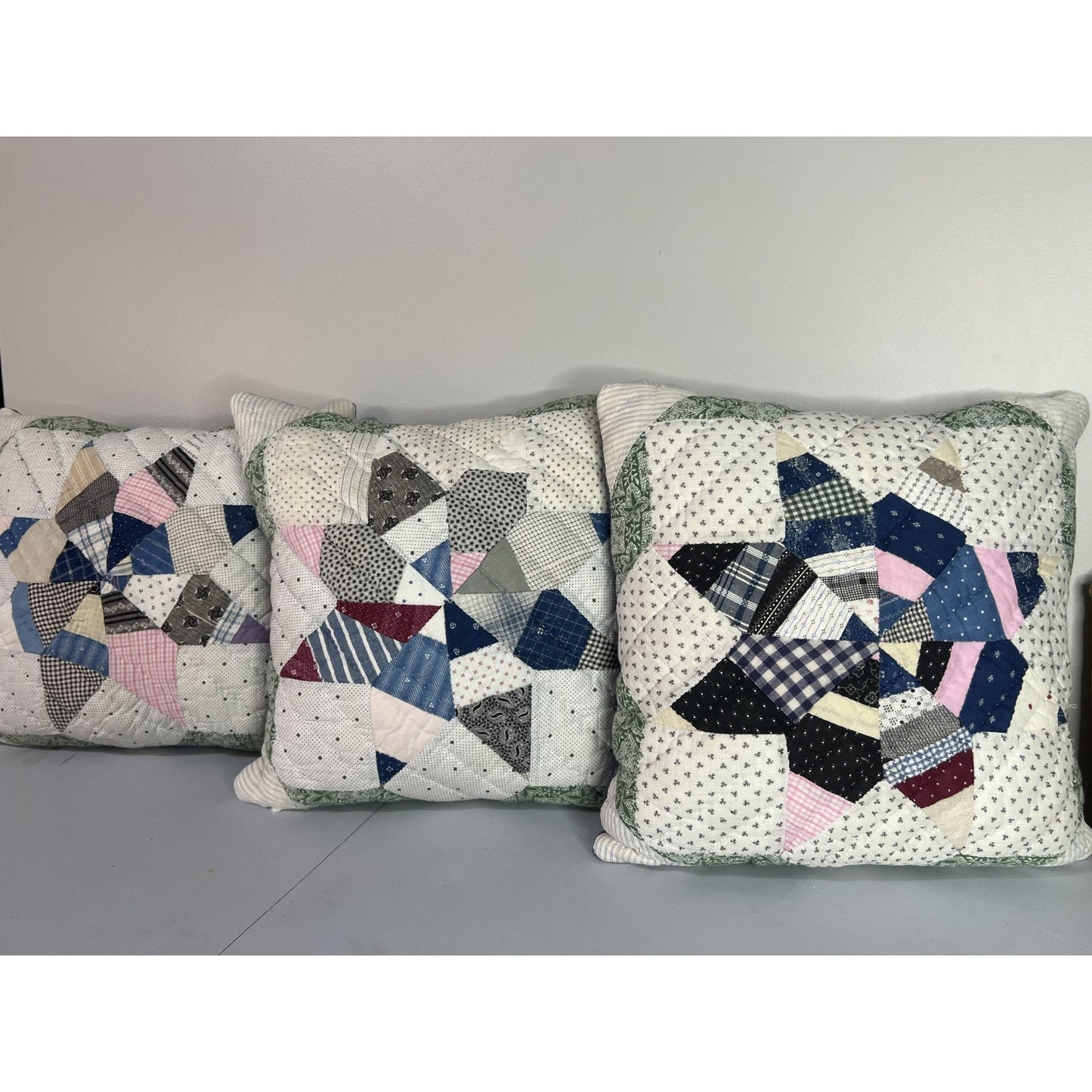 Vintage 1910 Indigo String Star & Denim Quilt Pillow Approx 16" x 16"