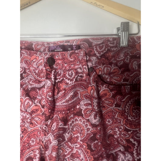 PrAna Size 10 Trinity Corduroy Low Rise Pant Women's Rhubarb Pink Paisley