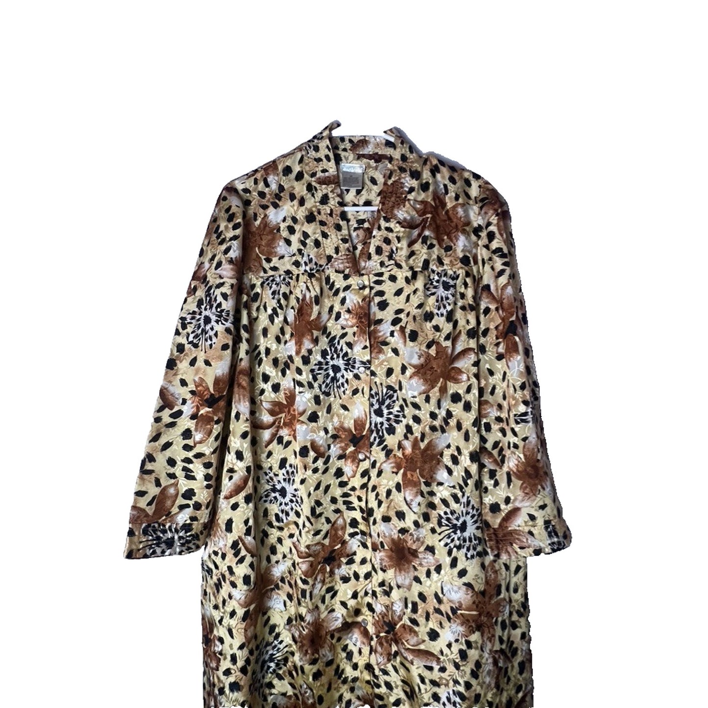 Vintage M Kaftan Caftan Muumuu Dress Gown Beach Leopard Shiny Satin Floral
