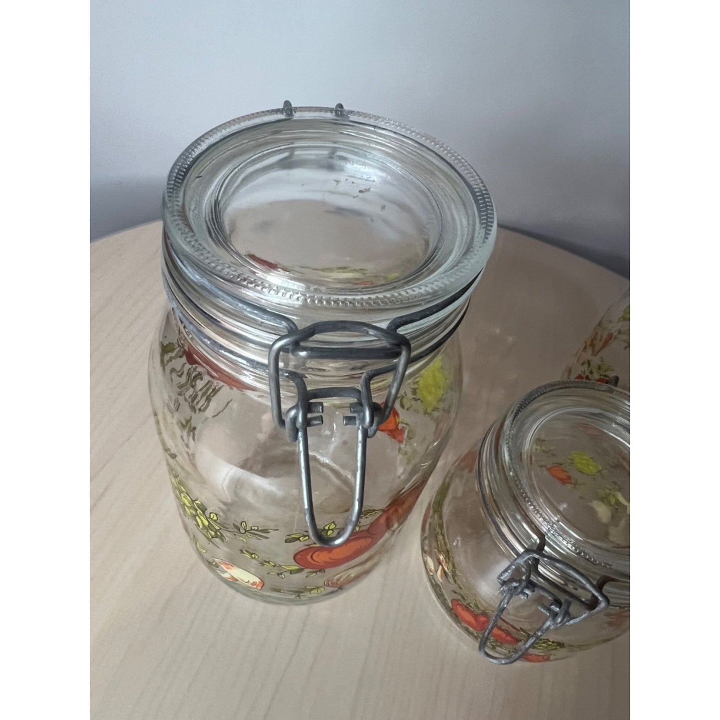 Arc Spice of Life Glass Canister Jar Mushroom Tomato Set of 3 France Vintage