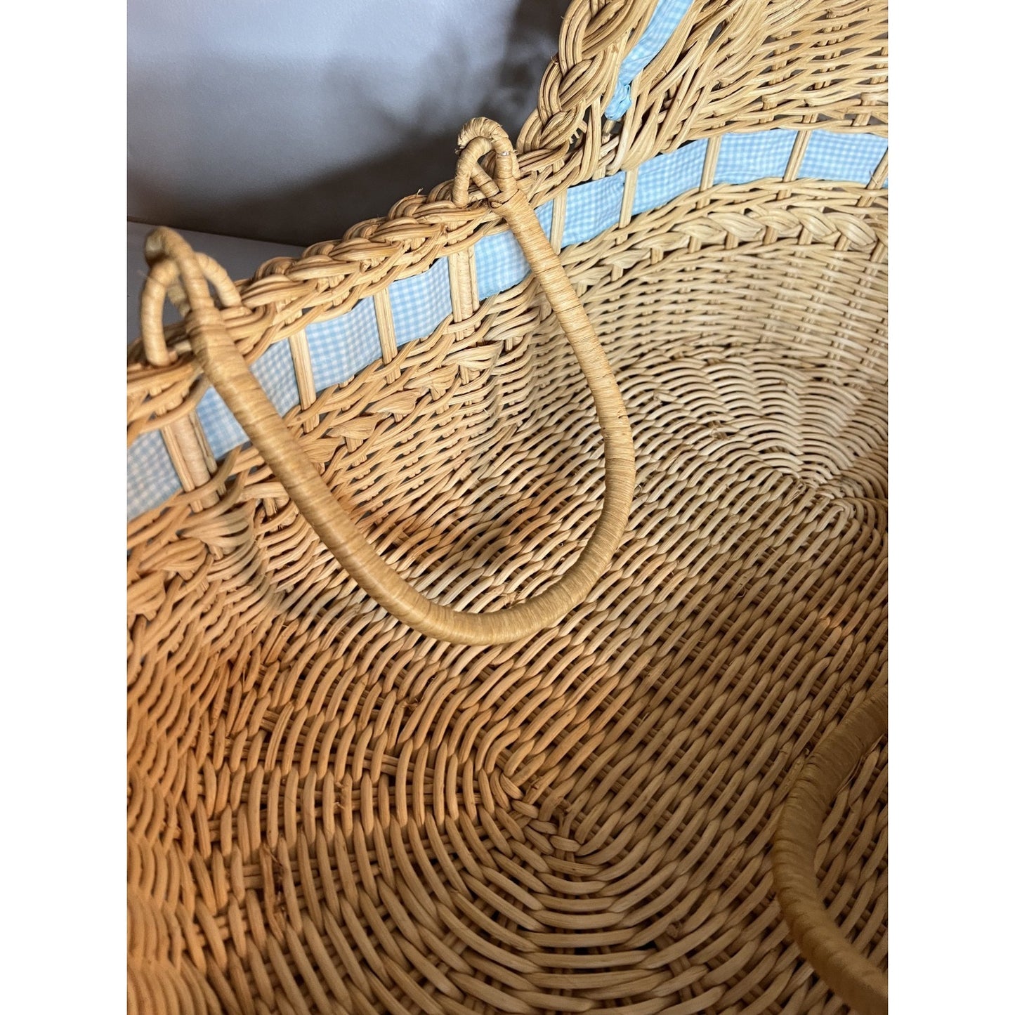 American Girl Bitty Baby Lullaby Basket Moses Wicker Bassinet Plaid Ribbon