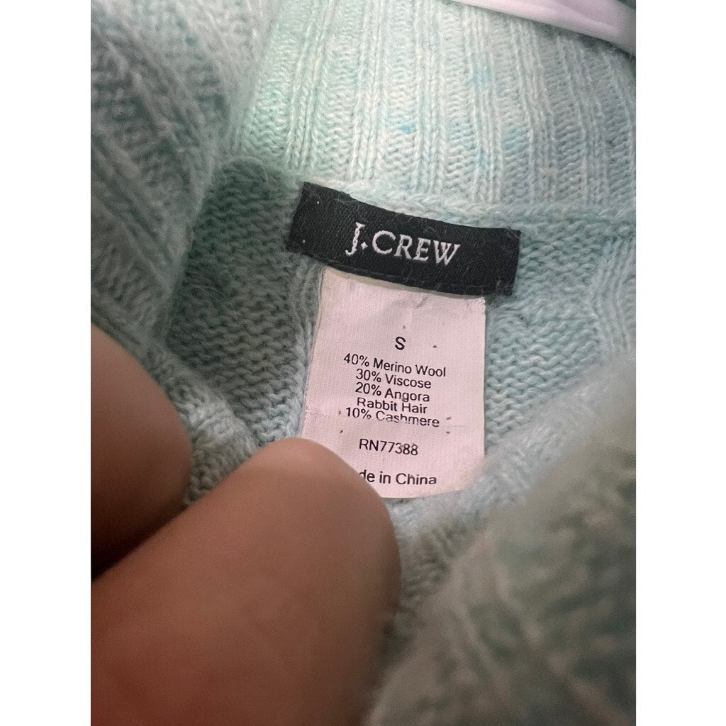 J.Crew Cashmere Merino Wool Blend Cable Knit Aqua Turtleneck Sweater Women’s S
