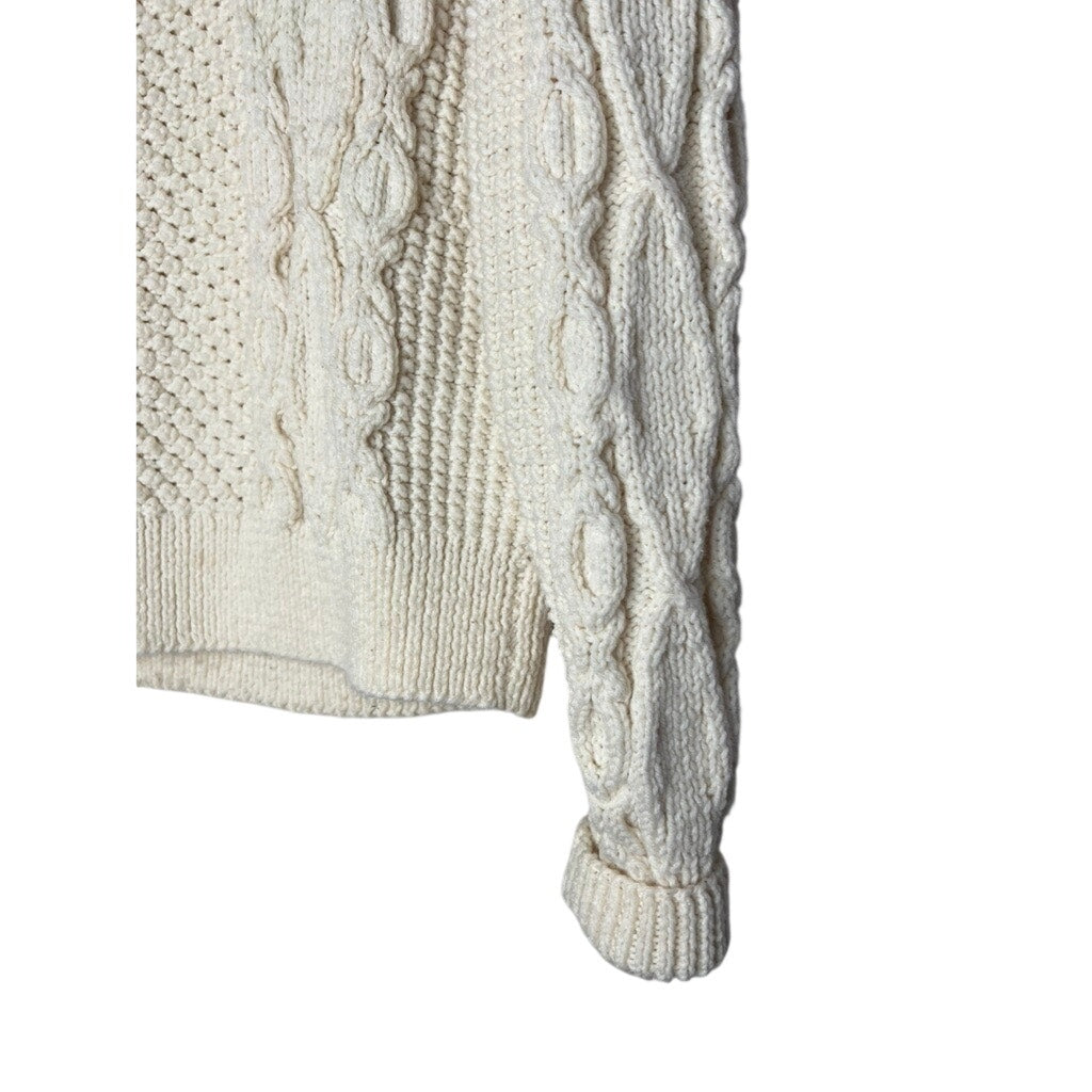 Vintage Handmade 90s Fisherman Cable Knit Wool Aran Sweater size L XL Cream