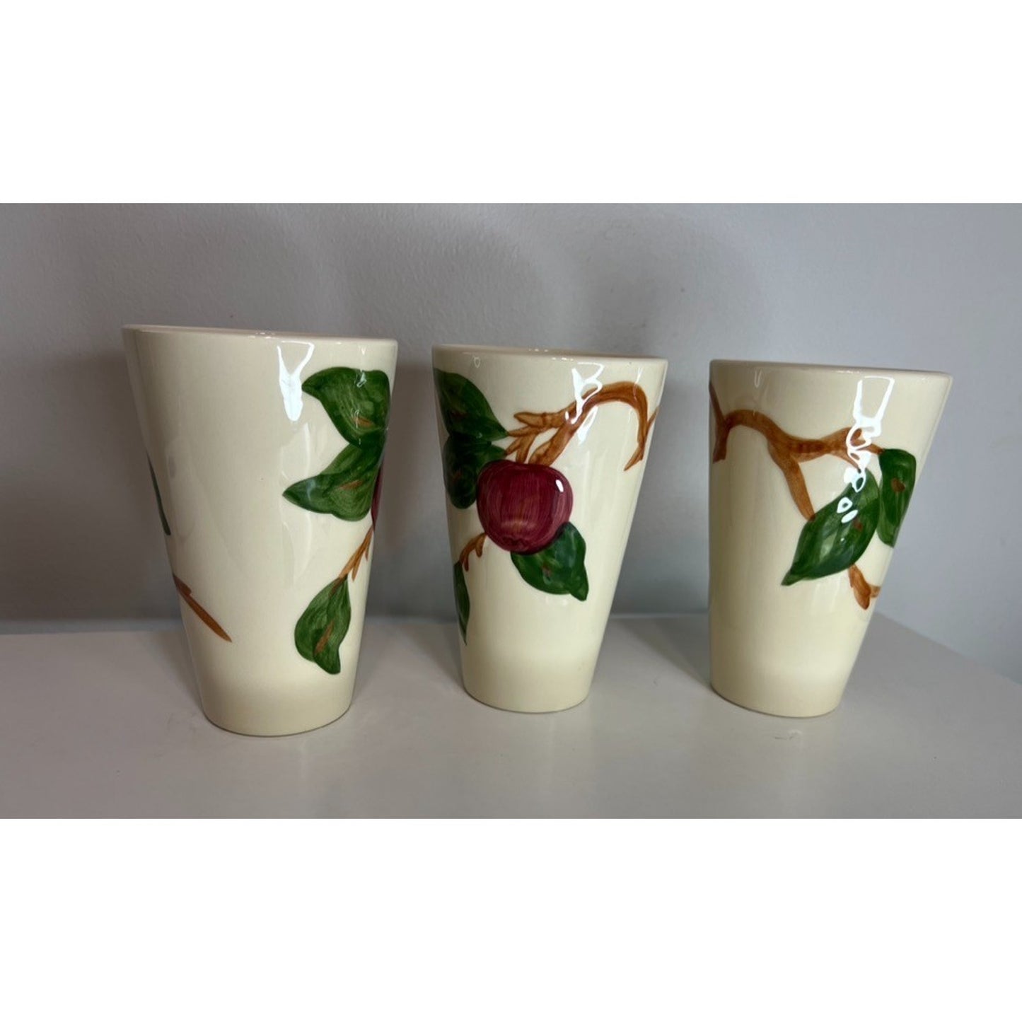 Three Vintage USA Franciscan Art Pottery Apple 5" Tumblers