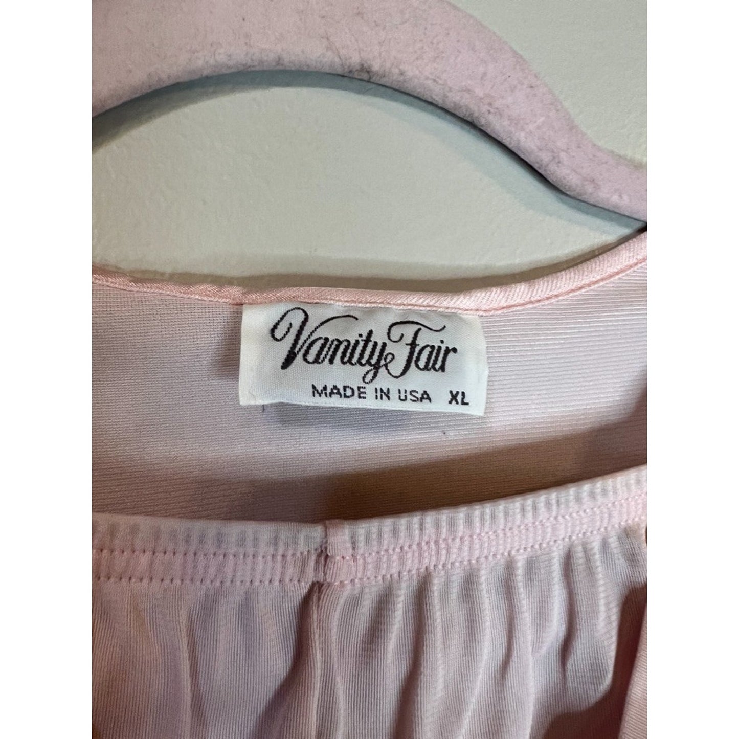 Vintage Vanity Fair Pale Pink Nylon Pajama Set XL 80s Button Top Elastic Pants