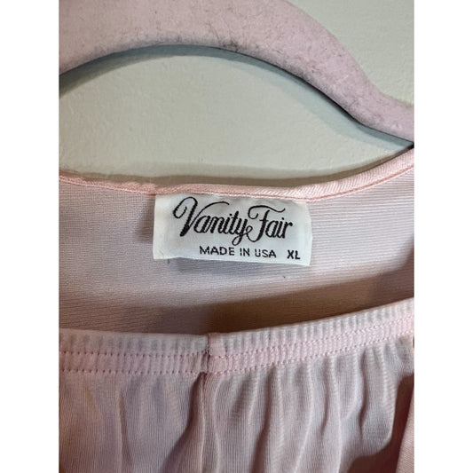 Vintage Vanity Fair Pale Pink Nylon Pajama Set XL 80s Button Top Elastic Pants