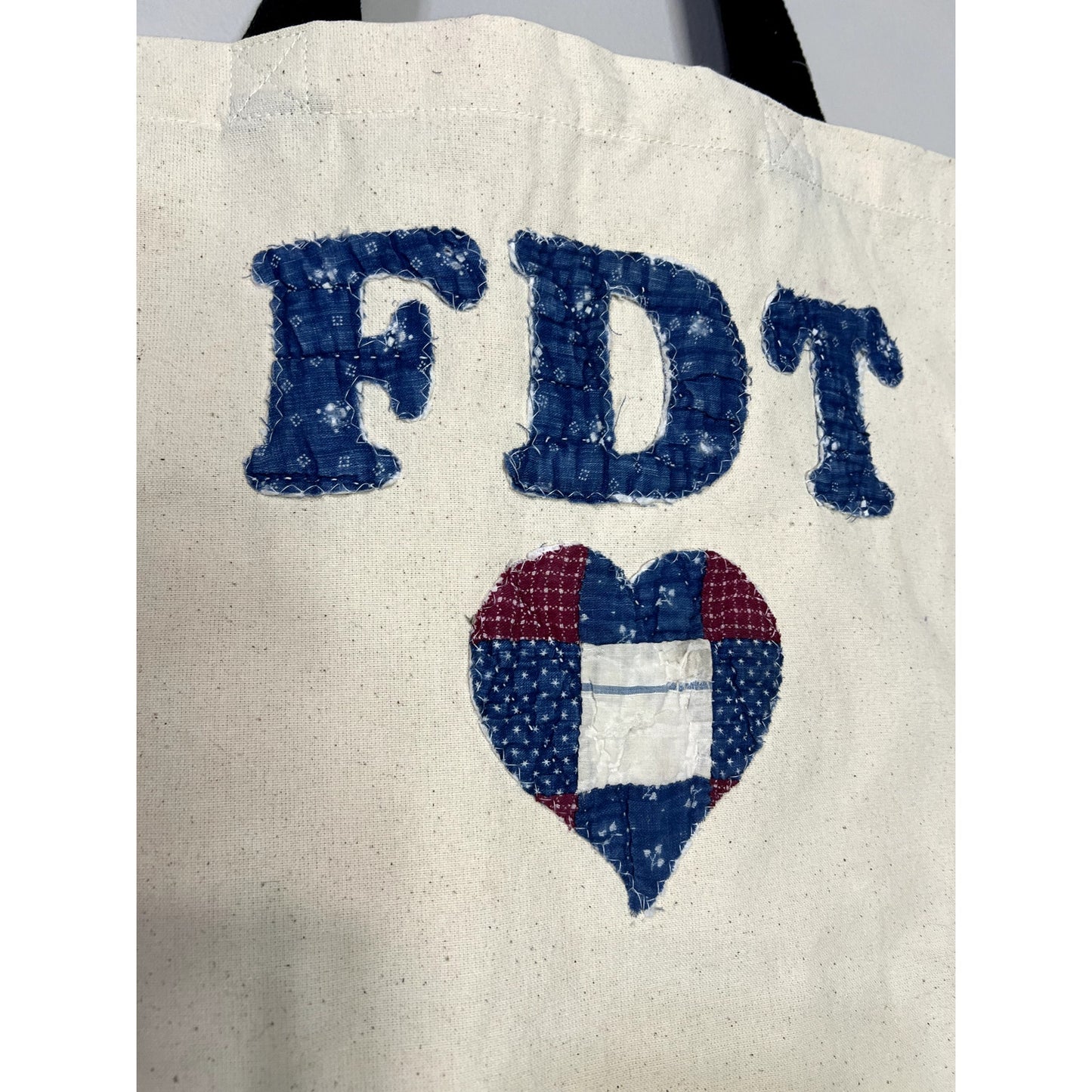 FDT Organic Cotton Vintage Indigo Quilt Applique Tote Bag
