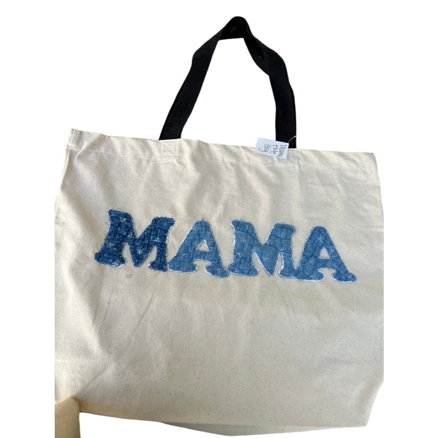 NWT Mama Organic Cotton Vintage Indigo Quilt Applique Tote Bag