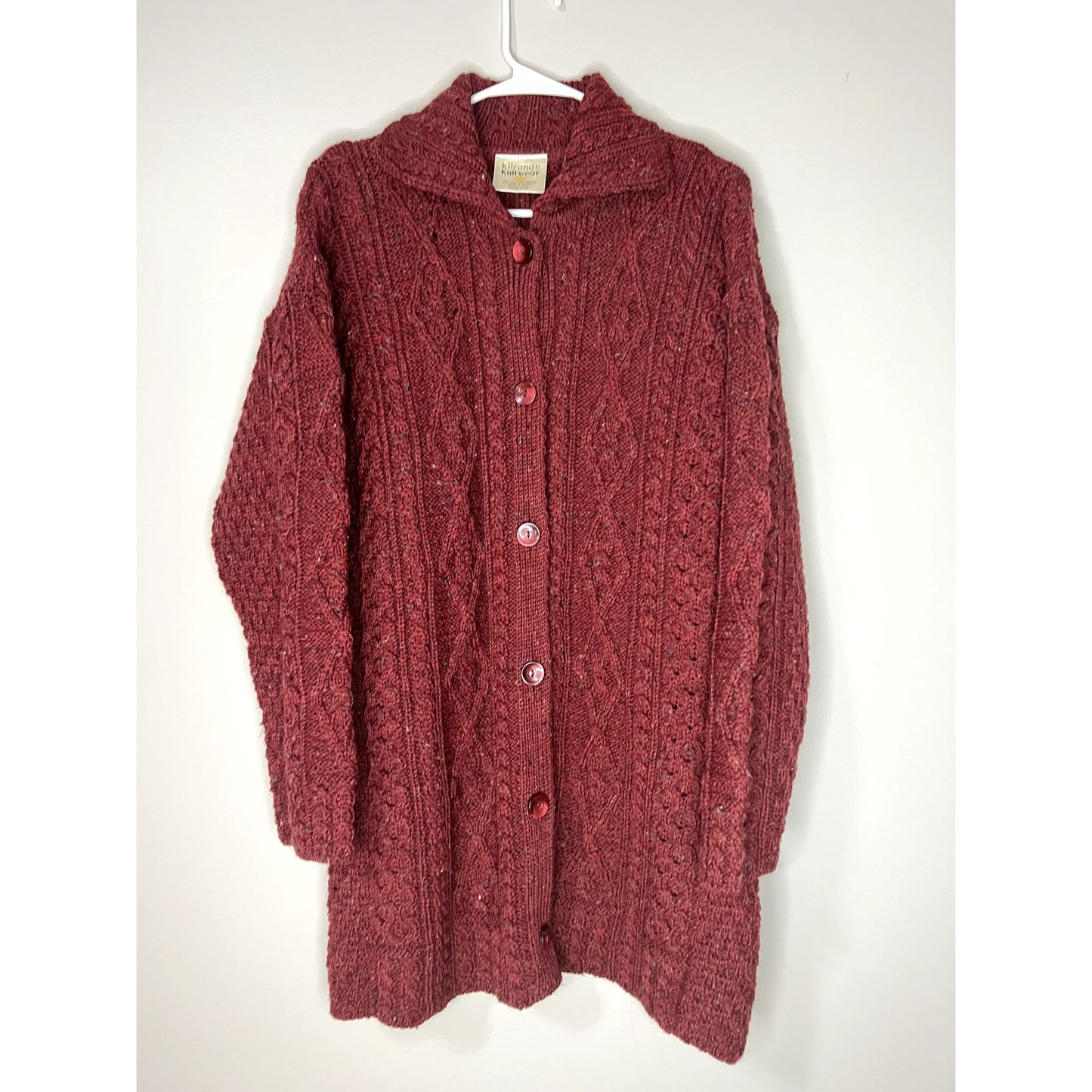 Kilronan Knitwear L Irish Cable Knit Merino Wool Cardigan Sweater Long Duster