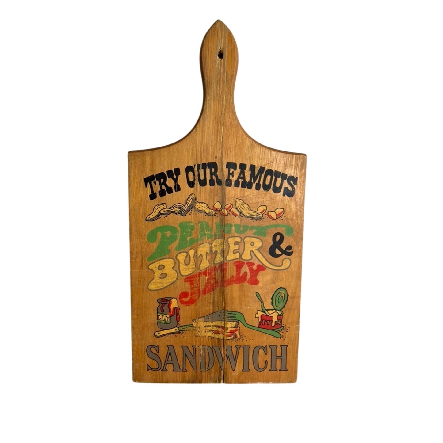 MCM Decorative Wood Cutting Board Folk Painting Nevco Peanut Butter Vtg 1965