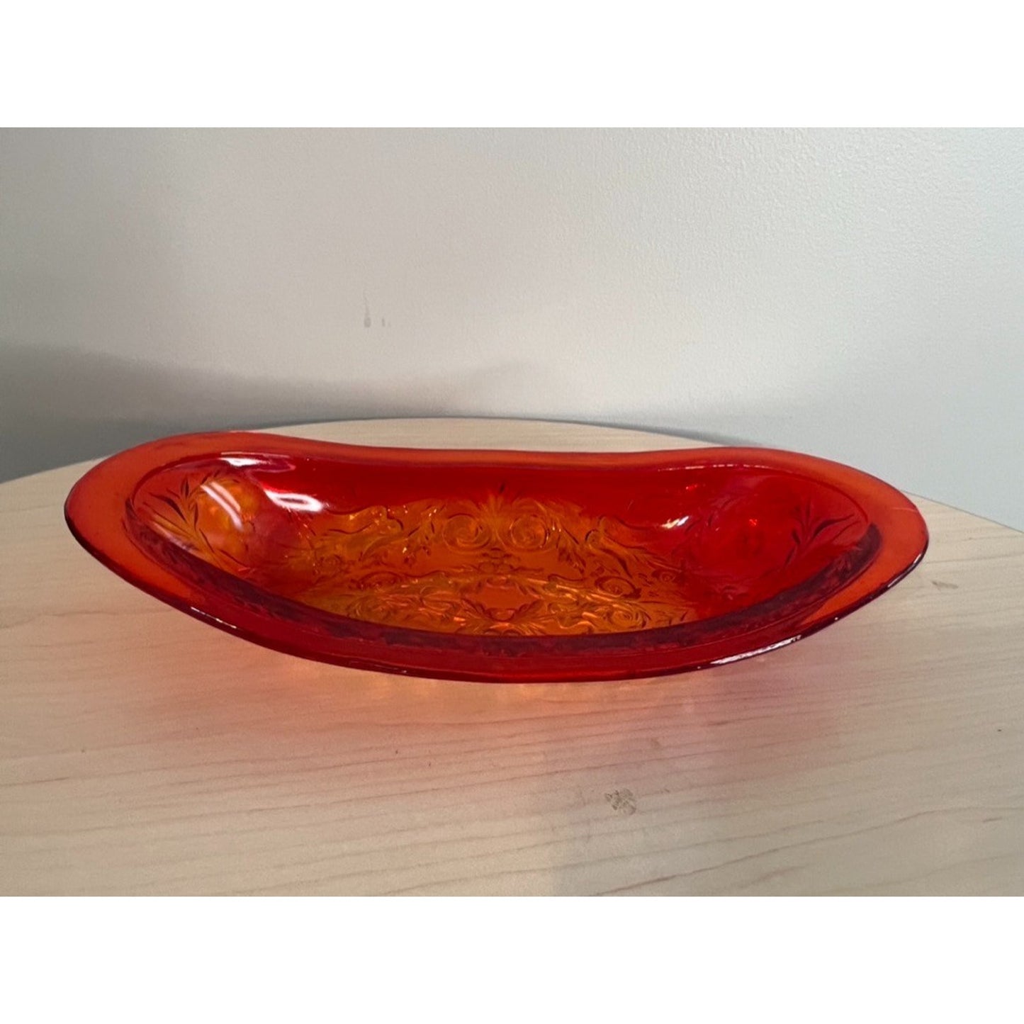 Rare Vintage 1930's Amberina McKee Glass Oval Dish Ruby Red Rock Crystal GLOWS