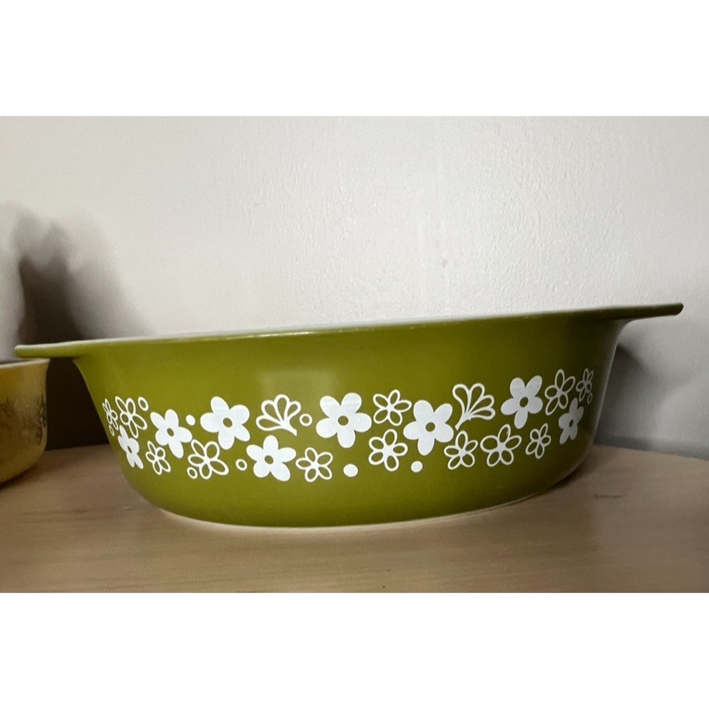 Vintage PYREX 045 Spring Blossom Green 2-1/2 Qt Oval Casserole Dish USA