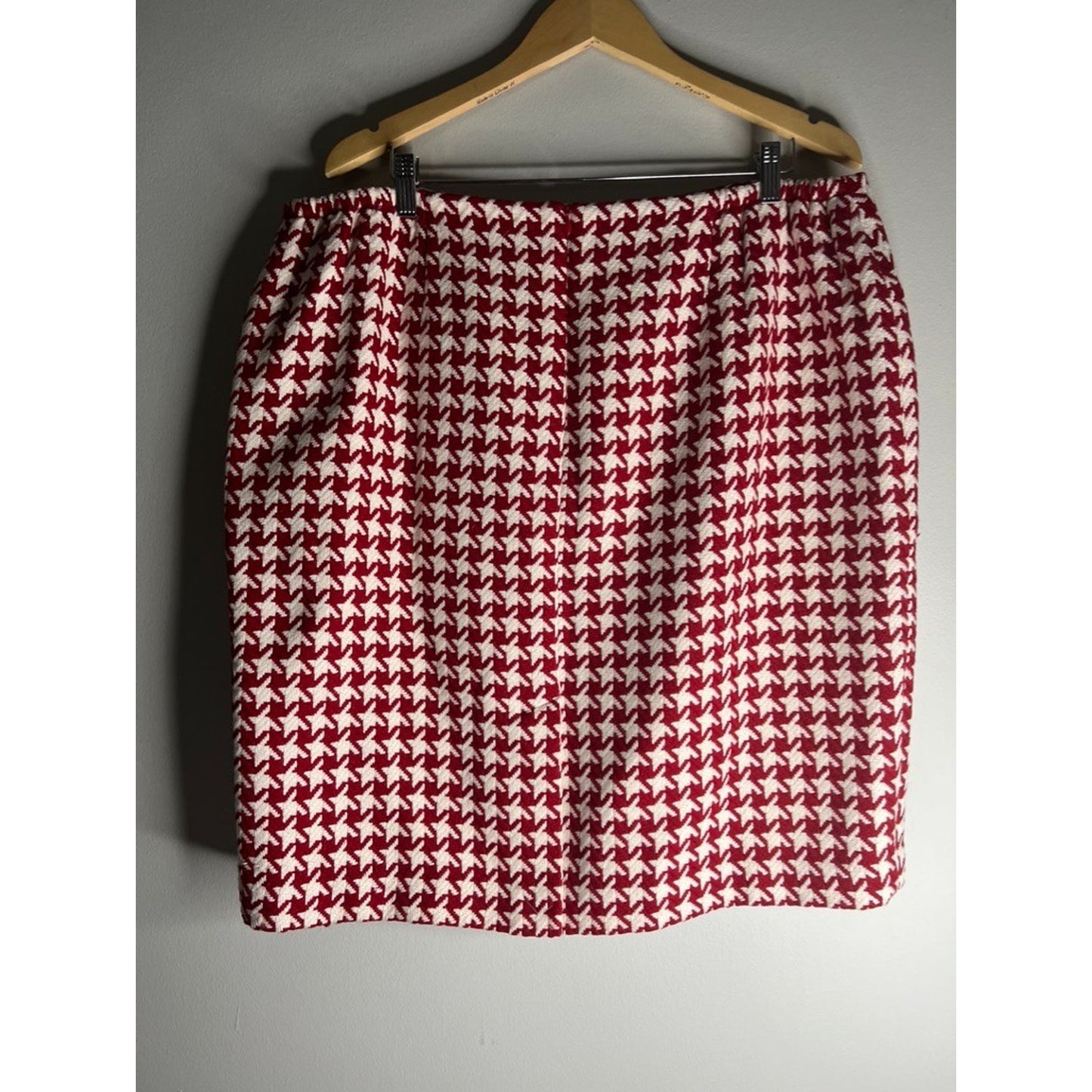 Talbots NEW Houndstooth Red White Wool Blend Holiday Pencil Skirt, Women’s Sz 18