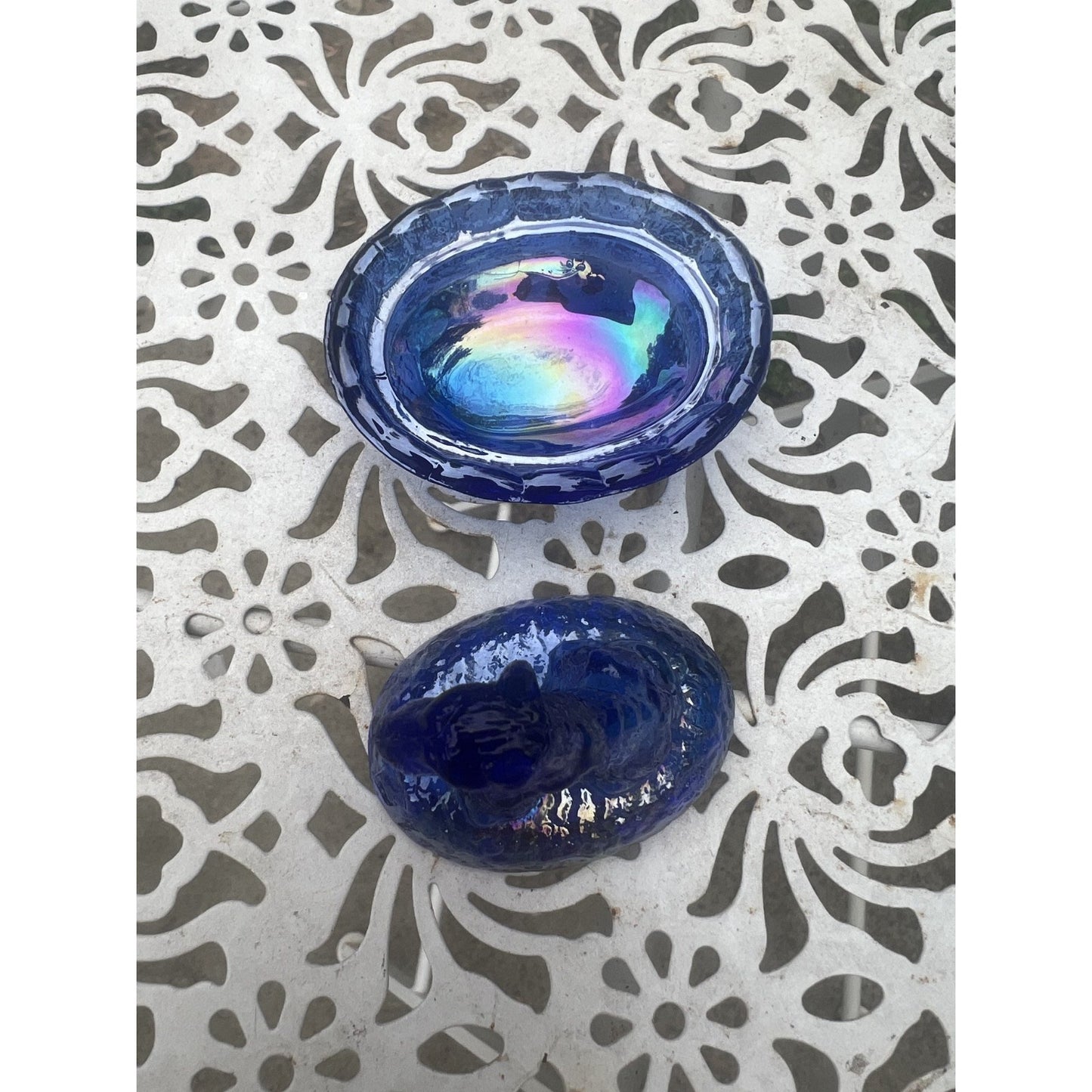 Vintage Cobalt Blue Nesting Scotty Dog Open Salt Cellar Dish