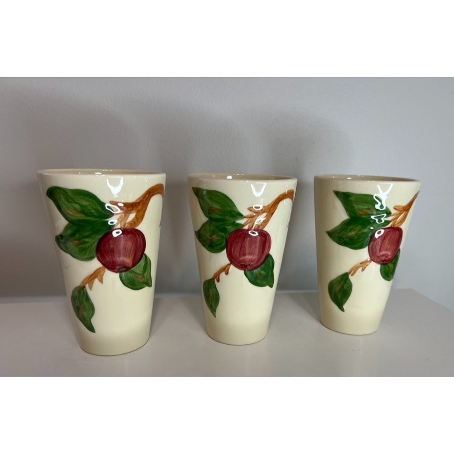 Three Vintage USA Franciscan Art Pottery Apple 5" Tumblers