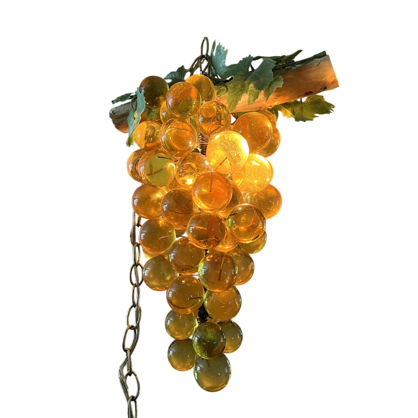 Vtg Hanging MCM Lucite Gold Yellow Champagne Grape Cluster Swag Lamp Chandelier