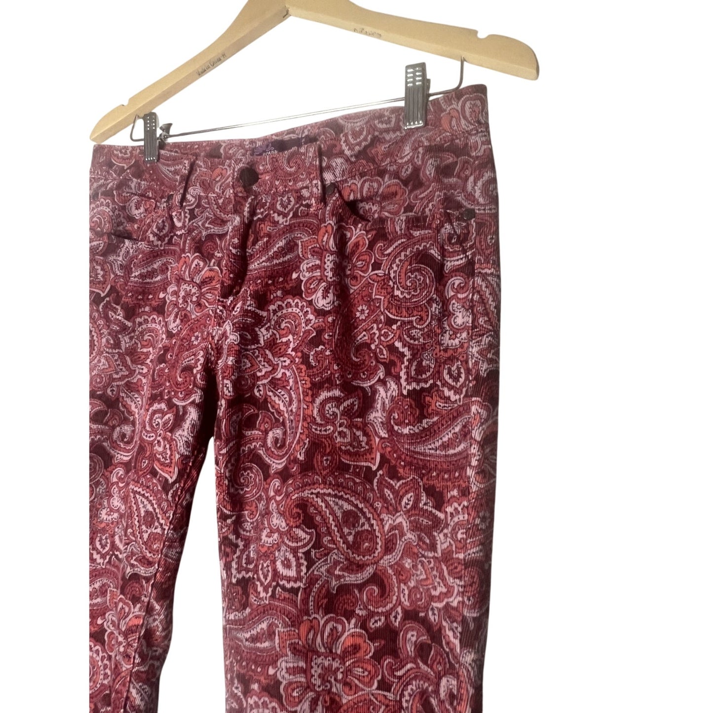 PrAna Size 10 Trinity Corduroy Low Rise Pant Women's Rhubarb Pink Paisley