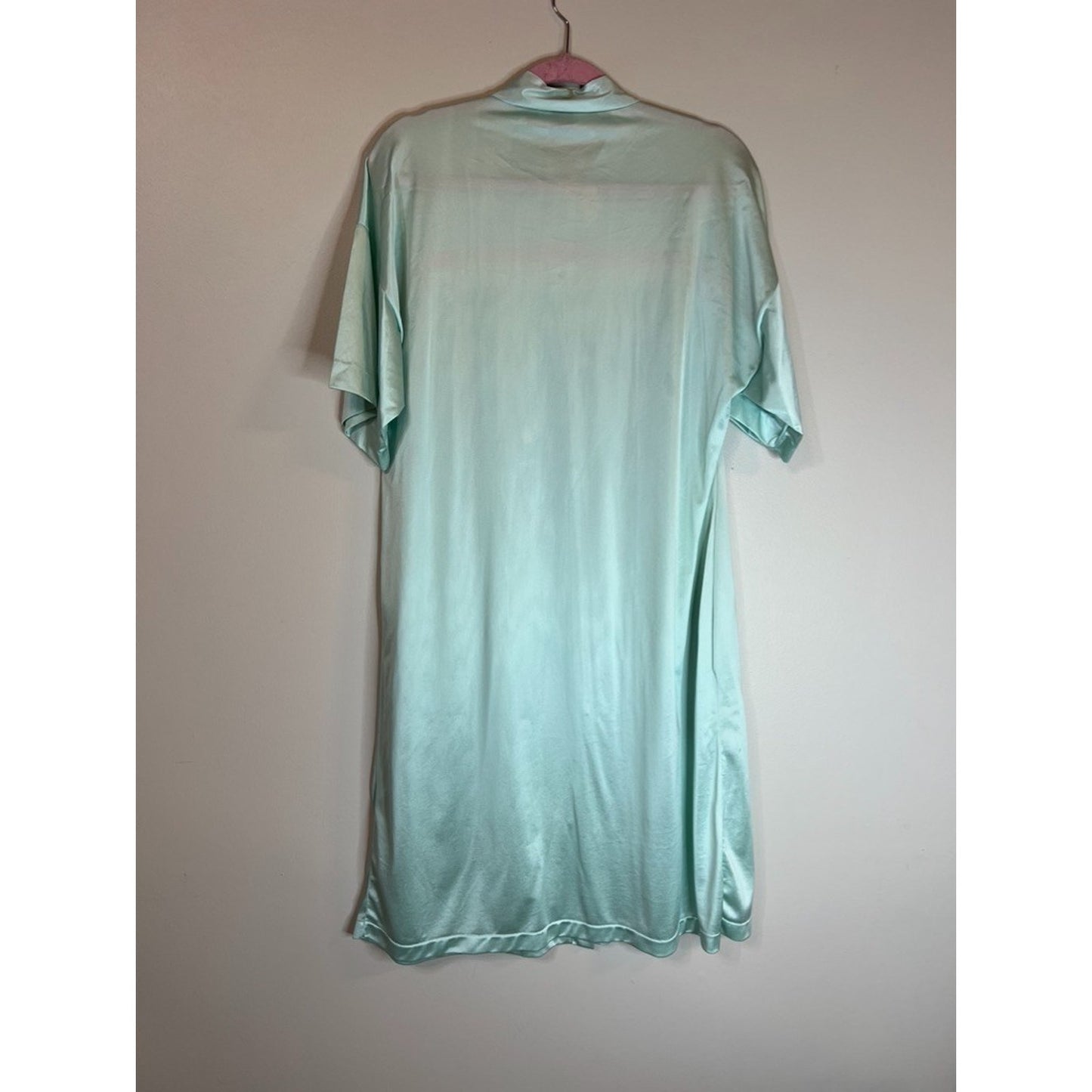 Vtg Vanity Fair Nylon Button Up Robe Short Sleeve Women Med Aqua