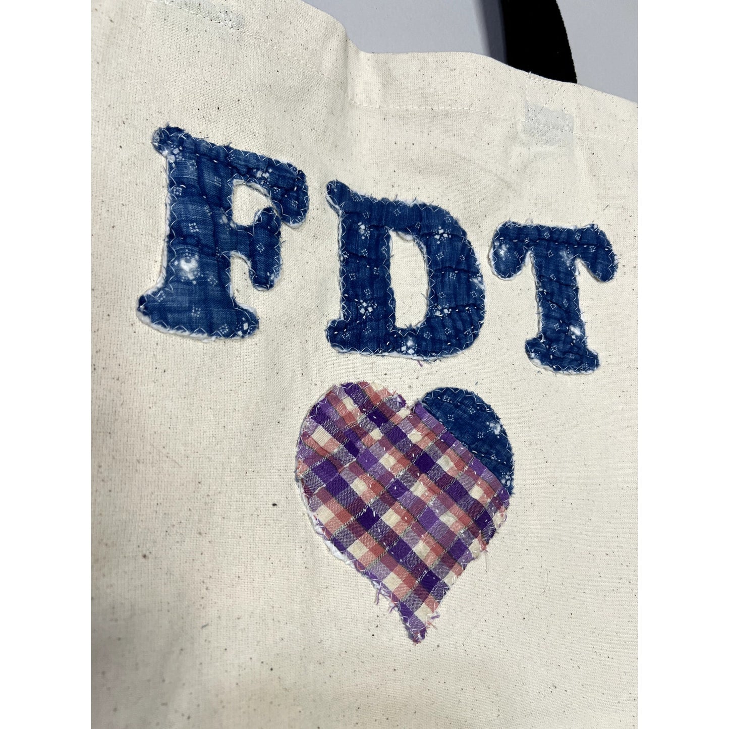 FDT Organic Cotton Vintage Indigo Quilt Applique Tote Bag